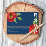 Navy Blue Bat Mitzvah Red Floral Watercolor Bold RSVP Card<br><div class="desc">Be proud, rejoice and celebrate this milestone of your favourite Bat Mitzvah with this sophisticated, personalised RSVP insert card for your event! A chic, stunning, red floral watercolor with modern san serif type overlays a navy blue background. Personalise the custom text with the “reply by” date. Guaranteed to add stylish...</div>