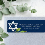 Navy Blue Bat Mitzvah Star of David Floral Address Return Address Label<br><div class="desc">Be proud, rejoice and showcase this milestone of your favourite Bat Mitzvah with this sophisticated, personalised return address label! A white Star of David, watercolor leaf, and modern san serif type overlay a navy blue background. Personalise the custom text with your name and address. Guaranteed to add stylish fun to...</div>
