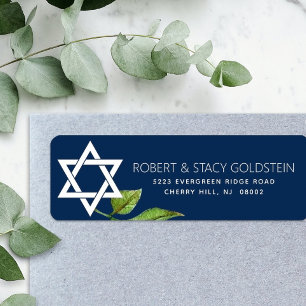 Navy Blue Bat Mitzvah Star of David Floral Address Return Address Label