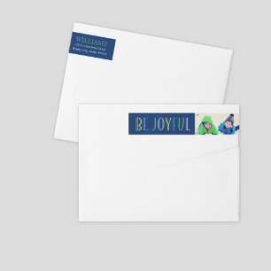 Navy Blue Be Joyful Christmas Photo Wrap Around Label