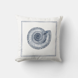 Navy Blue Beach House Traditional Shell Cushion