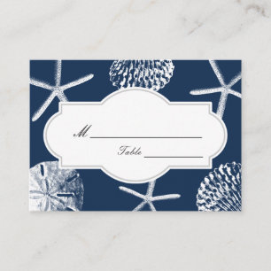 Navy Blue Beach Seashells Wedding Place/Seating Place Card