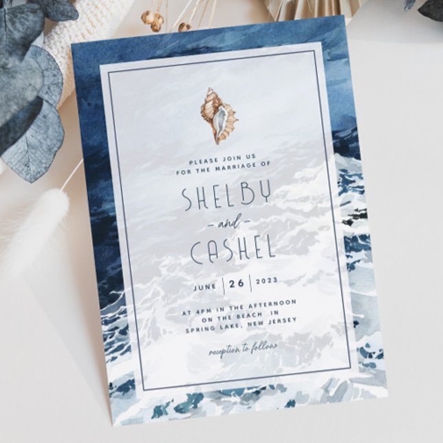 Navy Blue Beach Wedding Invitation  (Creator Uploaded)