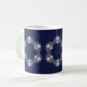 Navy Blue Bee Circle Coffee Mug