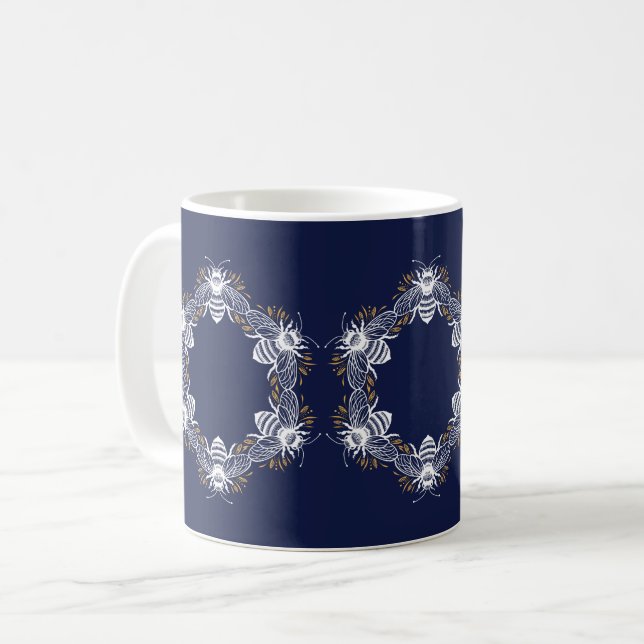 Navy Blue Bee Circle Coffee Mug (Front Left)