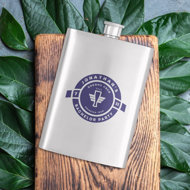 Navy Blue Beer Badge Bachelor Party Hip Flask (Creator Uploaded)