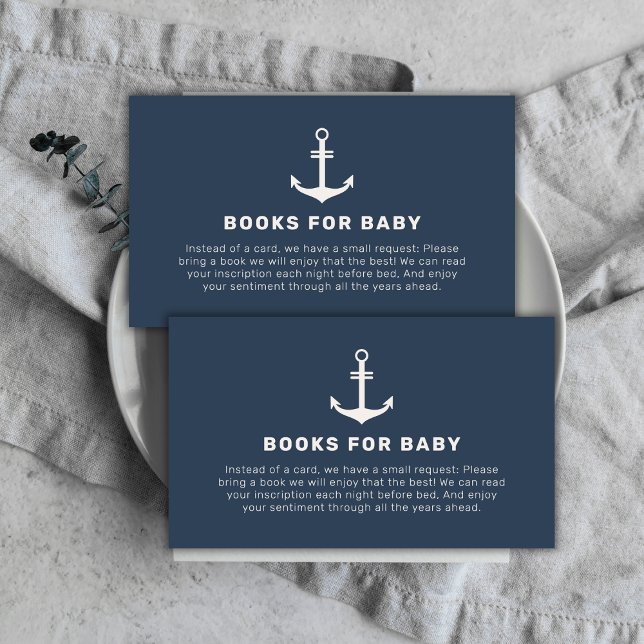 Navy Blue Beige Anchor Books For Baby Shower  Enclosure Card (Navy Blue Beige Anchor Books For Baby Shower Enclosure Card)