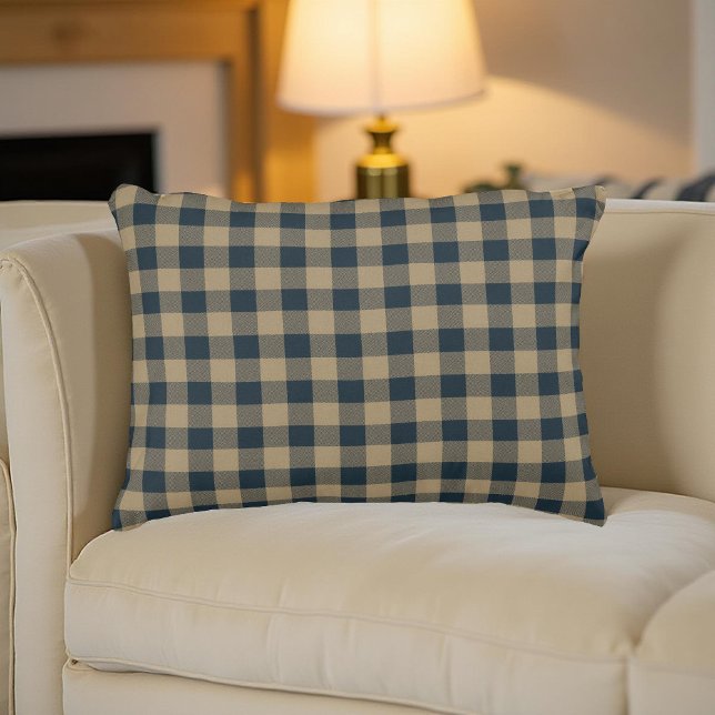 Navy Blue Beige Buffalo Plaid Rustic Pattern Decor Decorative Cushion (Creator Uploaded)