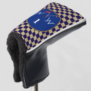 Navy Blue & Beige Chequered Monogram Golf Head Cover