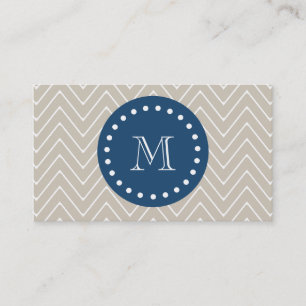 Navy Blue, Beige Chevron Pattern   Your Monogram Business Card