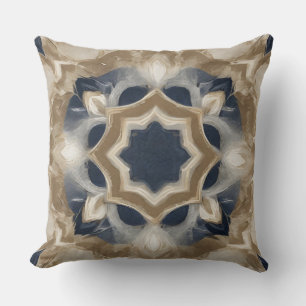 Navy Blue Beige Farmhouse Print Cushion