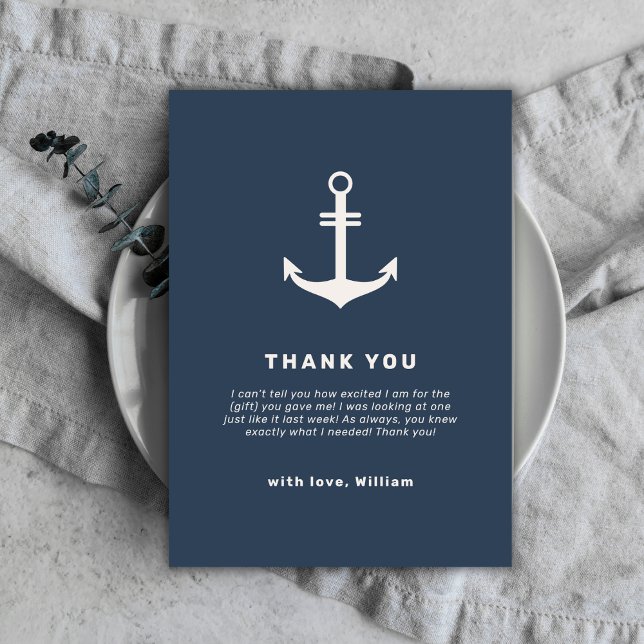 Navy Blue Beige Nautical Anchor Baby Shower  Thank You Card (Navy Blue Beige Nautical Anchor Baby Shower Thank You Card)