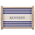 Navy Blue Beige Stripes & Monogram