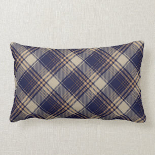 Navy Blue Beige Tartan Plaid Argyle Pattern  Lumbar Cushion