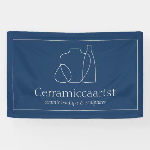 Navy Blue Beige Vase Sculpture Ceramic Banner