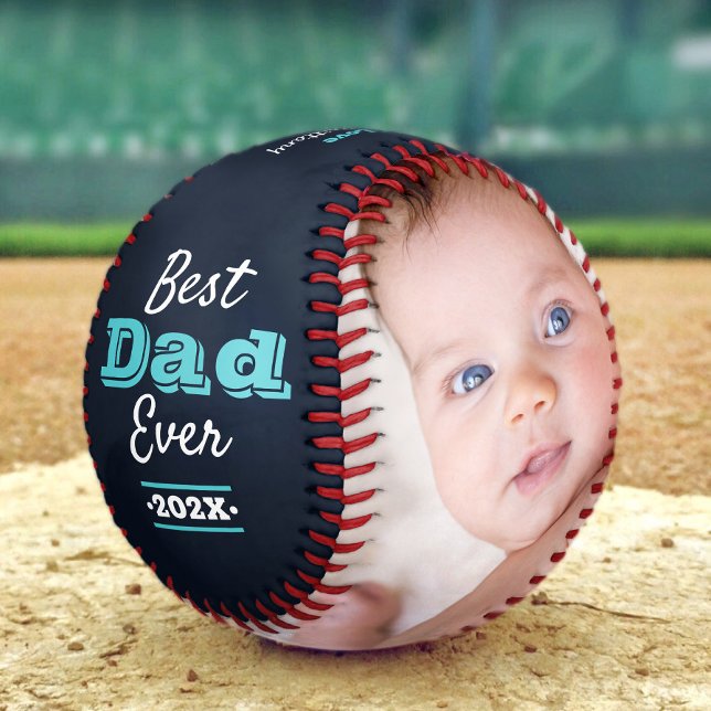 Navy Blue Best Dad Ever Turquoise Typography Bold Baseball (Creator Uploaded)