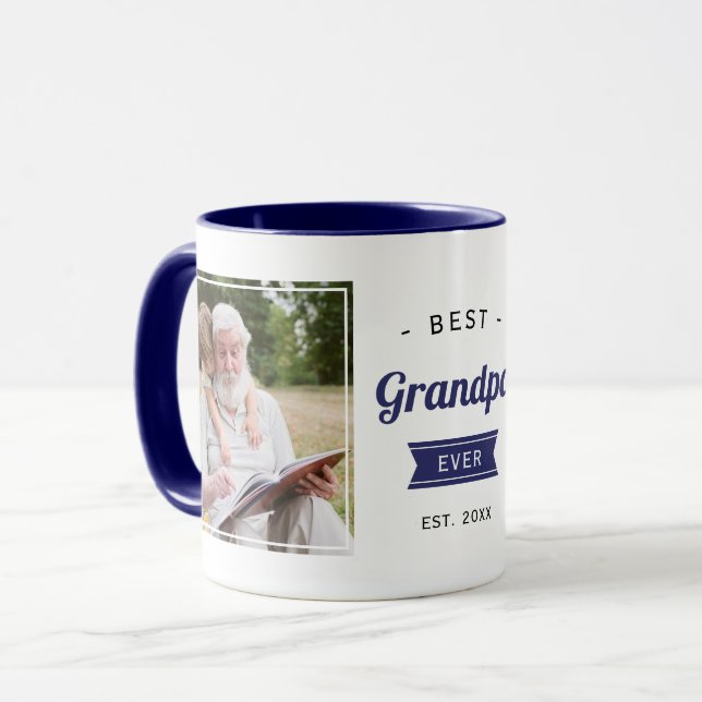Navy Blue Best Grandpa Ever Grandfather Photo Mug (Front Left)