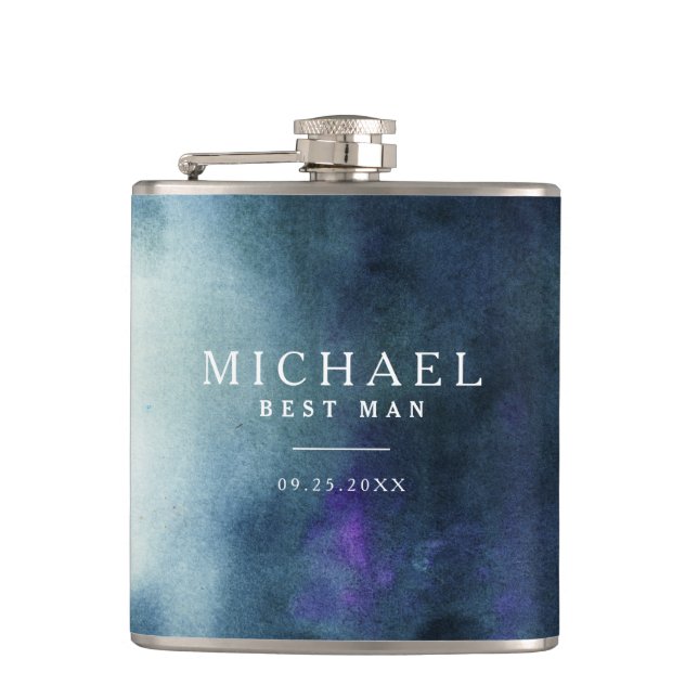 Navy Blue Best Man Wedding Hip Flask (Front)