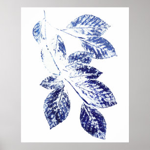 navy blue birch leaves plant print 