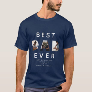 Navy Blue Birthday Photo Collage Best Dad Cute T-Shirt