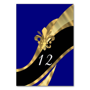 Navy blue, black and gold fleur de lys table number