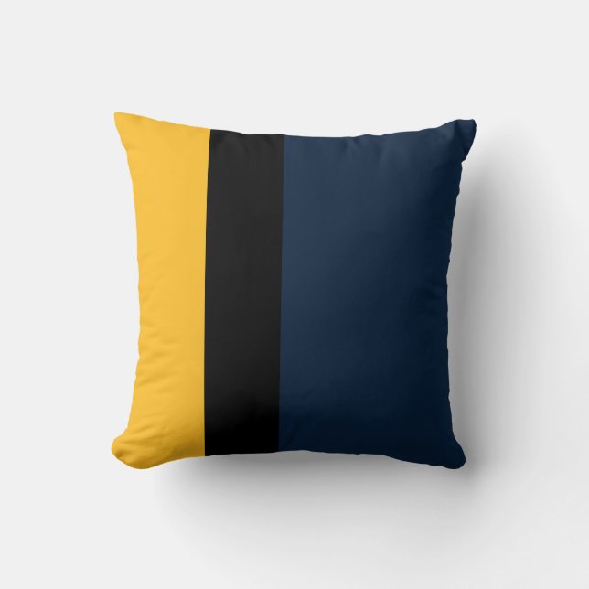 Navy blue black and mustard yellow colour block cushion (Front)