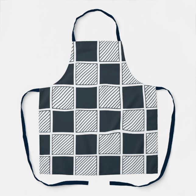 Navy Blue Black and White Chequerboard  Apron (Front)