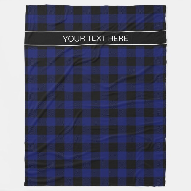 Navy Blue Black Buffalo Plaid Name Monogram R Fleece Blanket (Front)