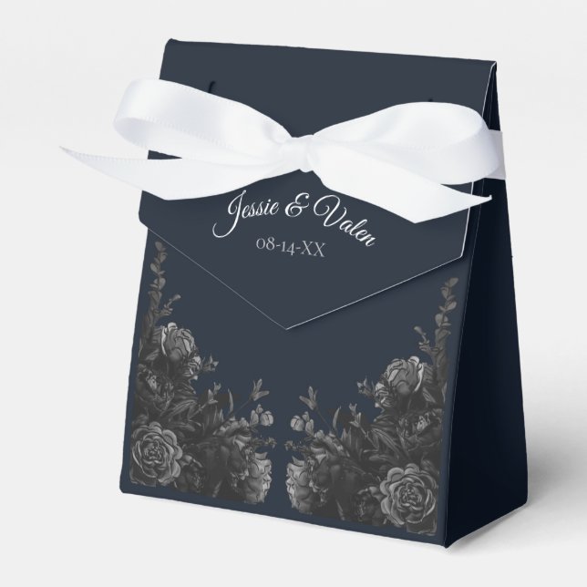 Navy Blue Black Floral Wedding  Favour Box (Front Side)