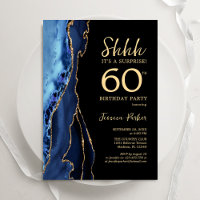 Navy Blue Black Gold Agate Surprise 60th Birthday