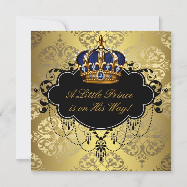 Navy Blue Black Gold Prince Baby Shower Invitation (Front)