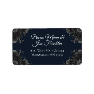 Navy Blue Black Grey Roses Gothic Wedding Label