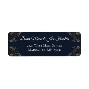 Navy Blue Black Grey Roses Gothic Wedding Return Address Label