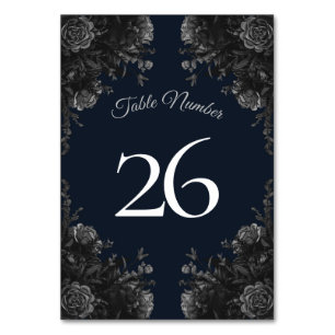 Navy Blue Black Grey Roses Gothic Wedding Table Number