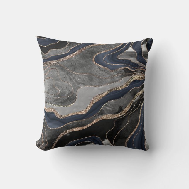 Navy Blue Black Marble Agate Gold Glitter Glam #1  Cushion (Front)