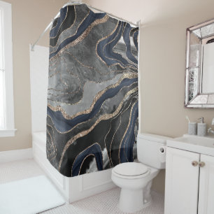 Navy Blue Black Marble Agate Gold Glitter Glam #1  Shower Curtain