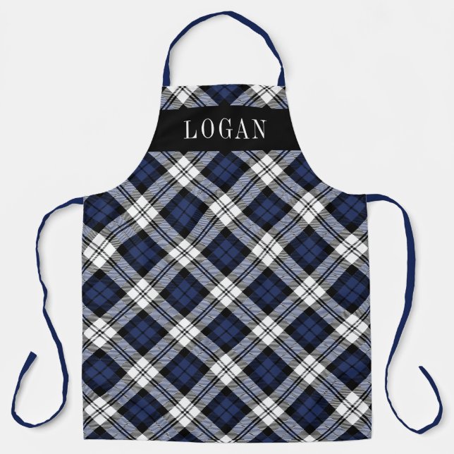 Navy Blue Black Watch Plaid Personalised Holiday Apron (Front)