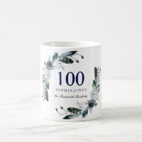 Navy Blue Black White Floral 100th Birthday Gift