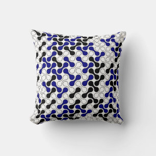 Navy Blue Black White Geometric Metaball Pattern Cushion