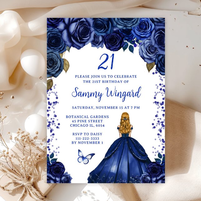 Navy Blue Blonde Hair Princess Birthday Party Invitation (Creator Uploaded)