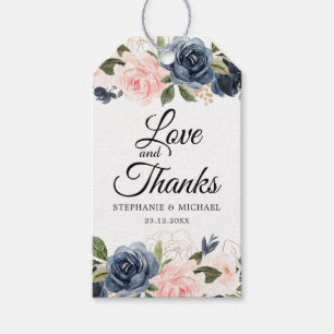 Navy Blue Blue Blush Pink Rose Botanical Gift Tags