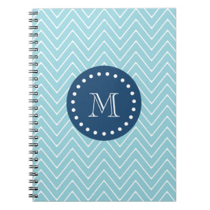 Navy Blue, Blue Chevron Pattern   Your Monogram Notebook