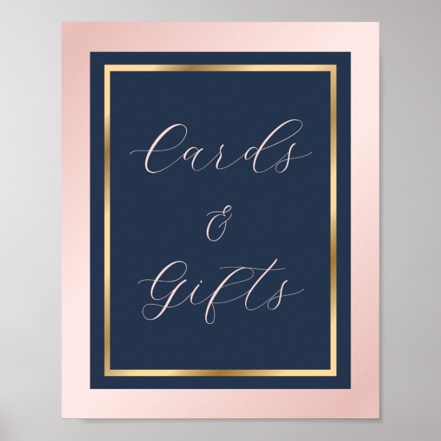 Navy Blue Blush and Gold Cards and Gifts Sign (Front)
