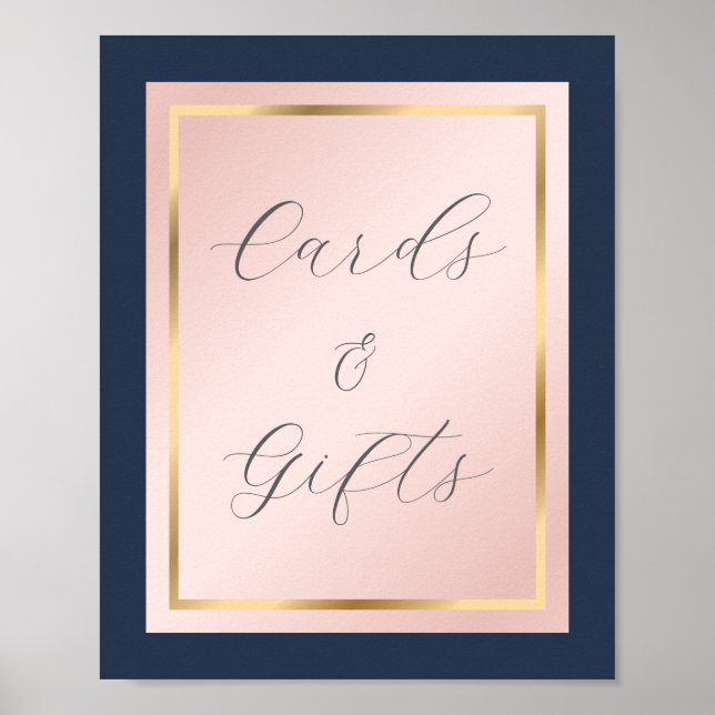 Navy Blue Blush and Gold Cards and Gifts Sign (Front)