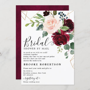 Navy Blue Blush Burgundy Bridal Shower by mail Invitation