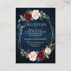 Navy Blue Blush Burgundy Gold Geometric Reception Enclosure Card