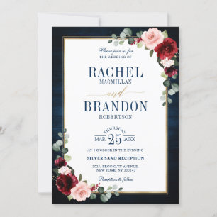 Navy Blue Blush Burgundy Gold Geometric Wedding In Invitation