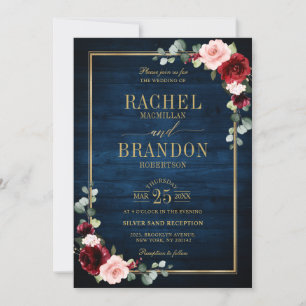Navy Blue Blush Burgundy Gold Geometric Wedding In Invitation