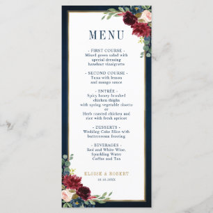 Navy Blue Blush Burgundy Gold Geometric Wedding Menu