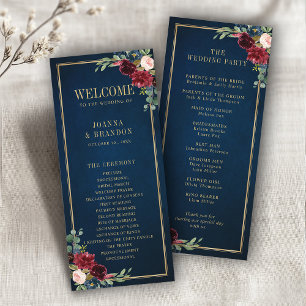 Navy Blue Blush Burgundy Gold Geometric Wedding Program